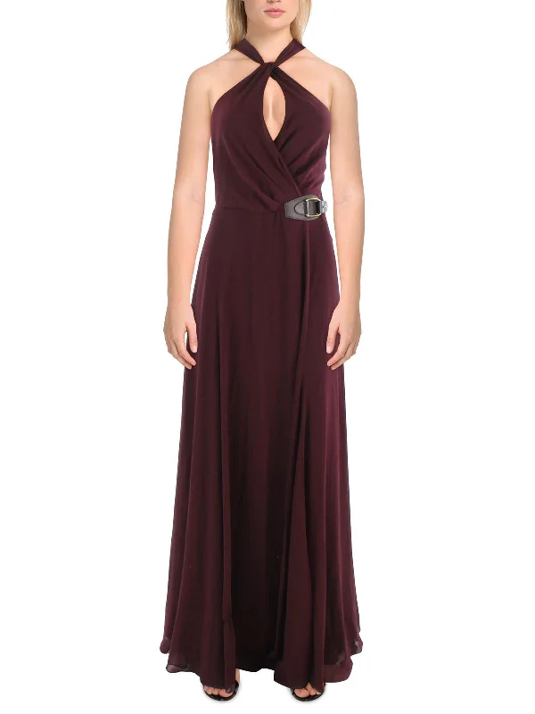 Tailored Edge Womens Halter Long Evening Dress