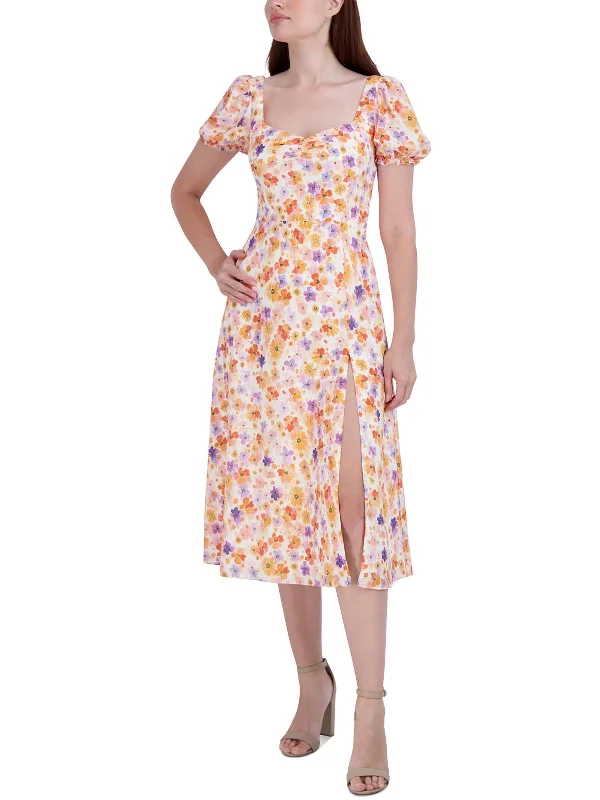 Retro Sportwear Womens Knee Length Floral Print Midi Dress