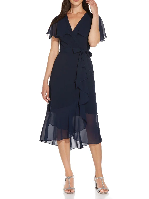 Tailored Outerwear Womens Ruffled Maxi Cocktail and Party Dress