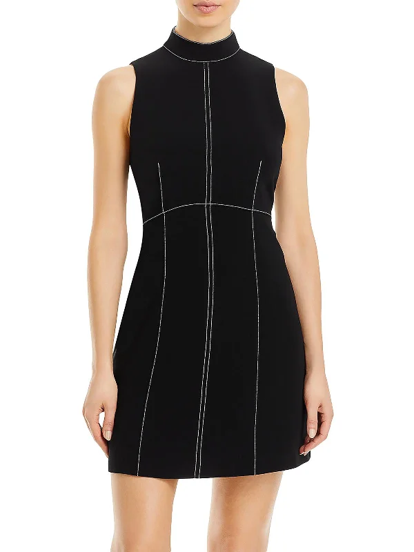 Sophisticated Monochrome Look Womens Short Contrast Trim Mini Dress