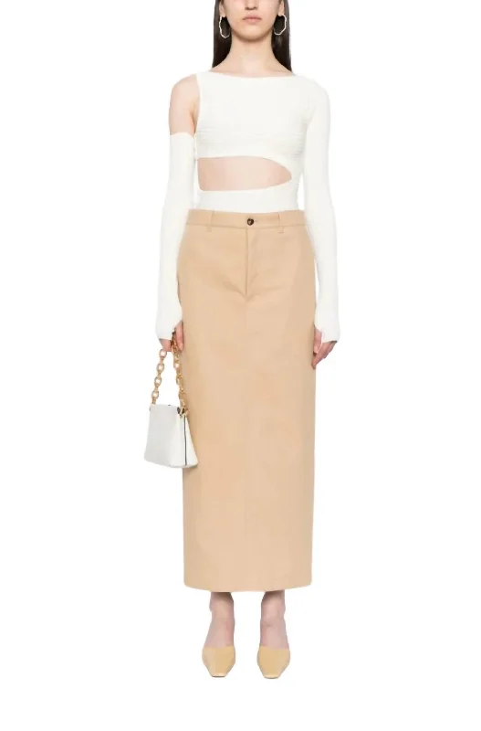 Drill Column Skirt In Khaki