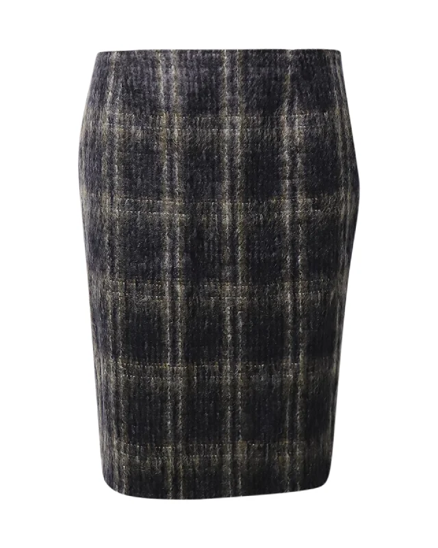 Max Mara Plaid Knee-Length Skirt in Grey Mohair