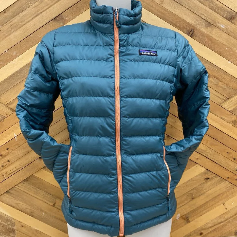 Patagonia - Women's Down Sweater Jacket - MSRP $349: Teal Blue / Salmon Pink-women-SM