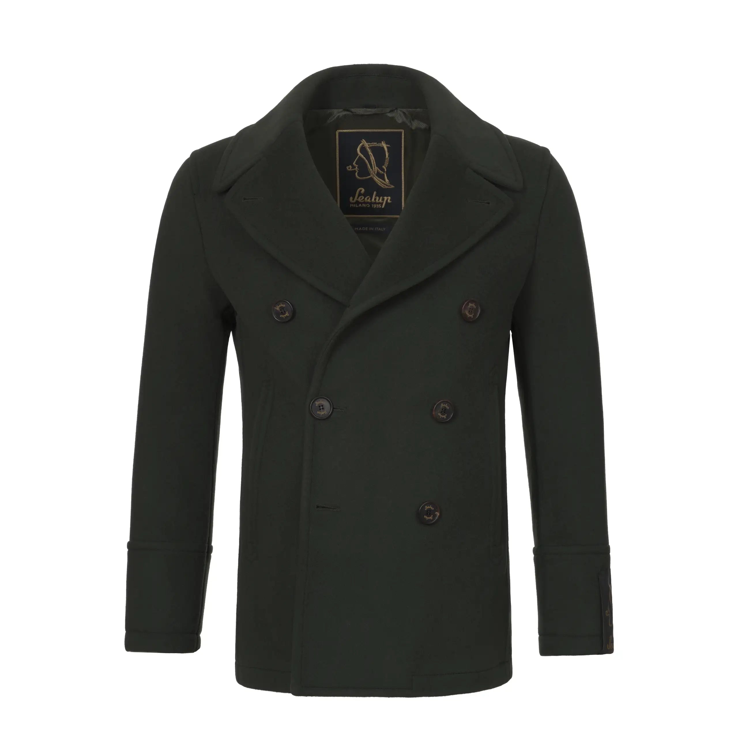 Amalfi Wool and Cashmere Peacoat in Military Green