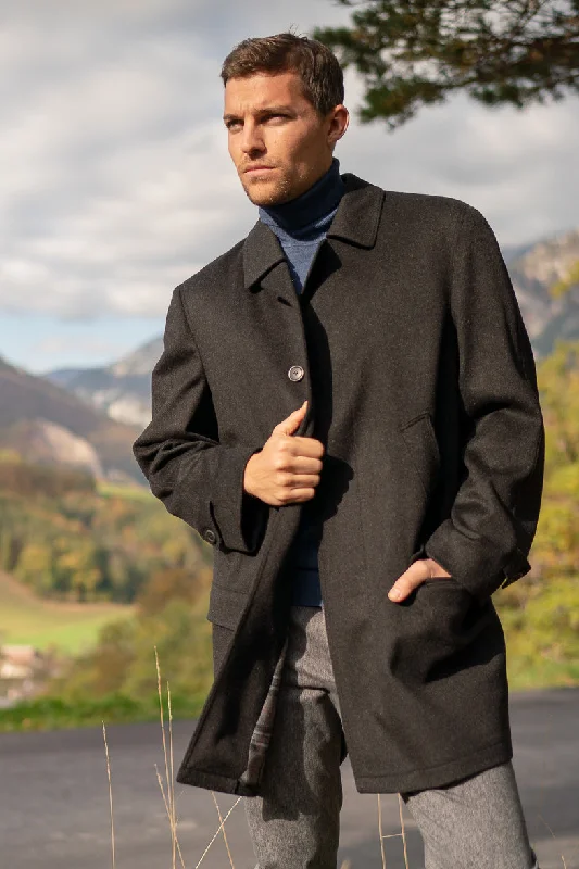 Joseph - Men's Black Himalaya Loden Wool Car Coat