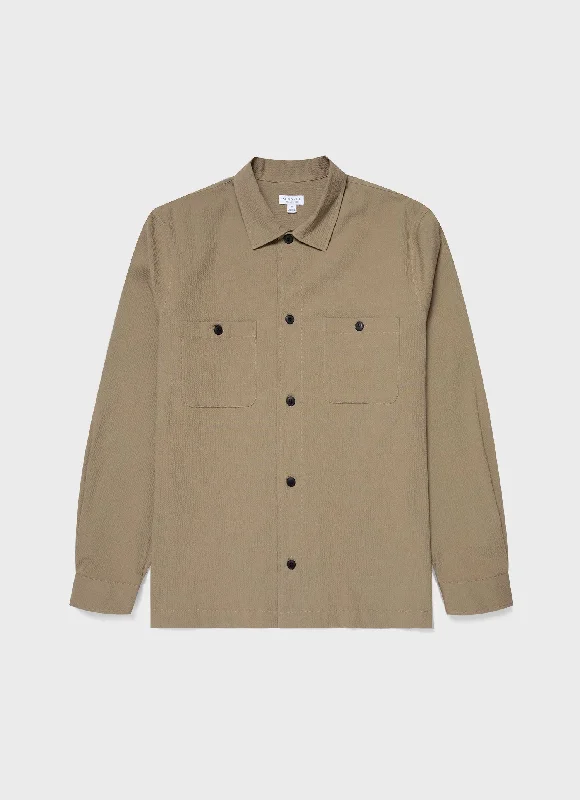 Men's Seersucker Overshirt in Dark Stone