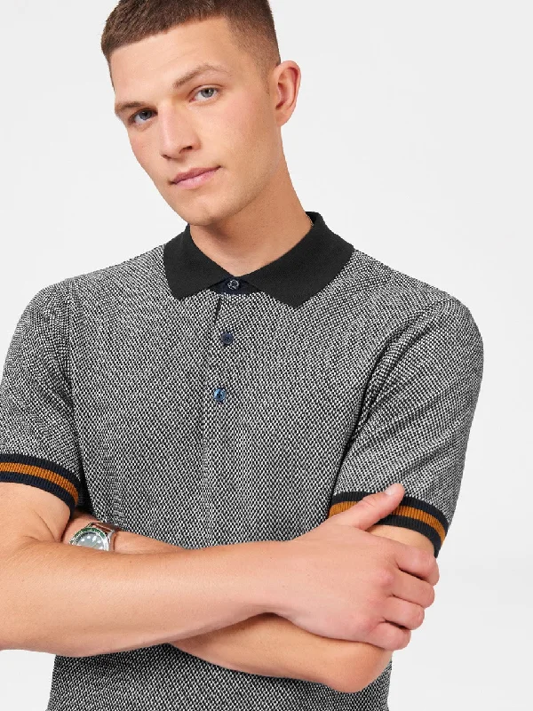 All Over Textured Knit Polo - Dark Navy