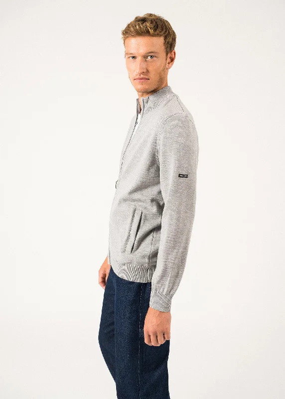 Cardigan zippé Colorado - à col montant, en laine mérinos (GRIS/NAVY)