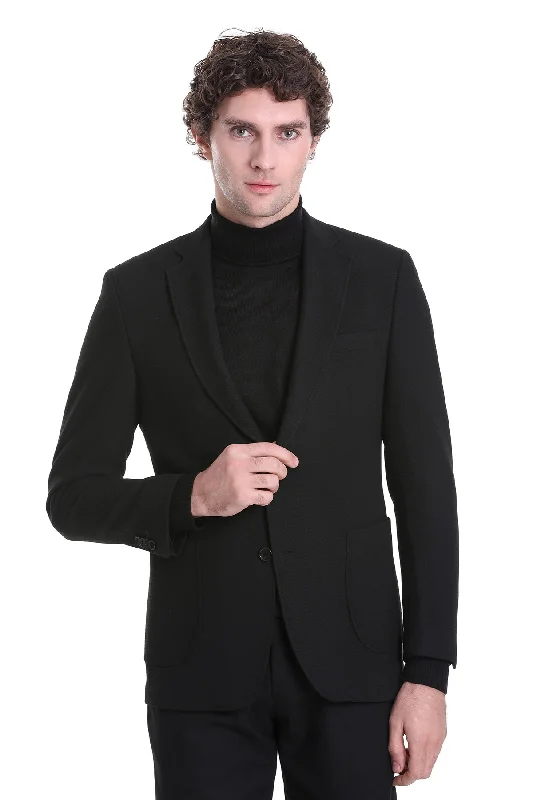 Comfort Fit Notch Lapel Black Classic Blazer