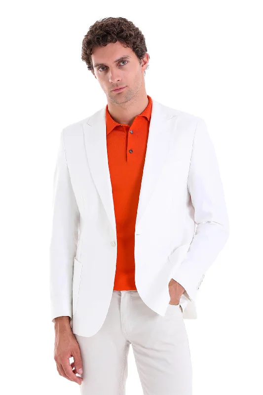 Comfort Fit Notch Lapel White Linen Casual Blazer