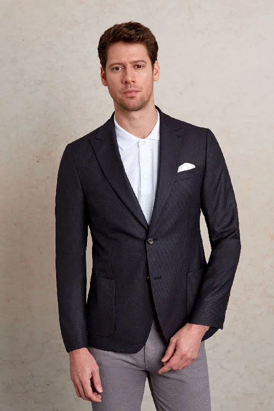 Comfort Fit Peak Lapel Dark Navy Casual Blazer