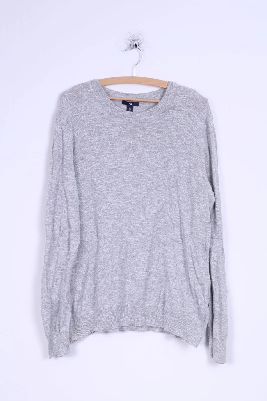 Gap Mens L (M) Jumper Light Grey Cotton Long Sleeved Sweater