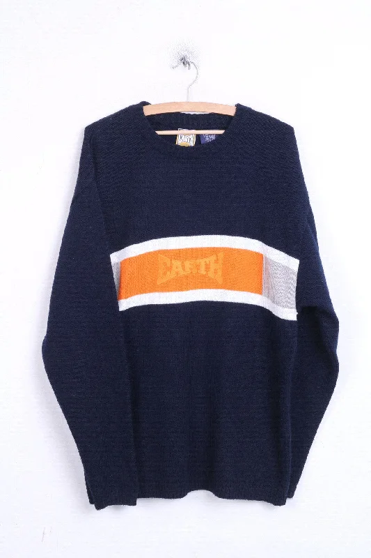 EARTH Mens XL Jumper Sweater Crew Neck Navy India