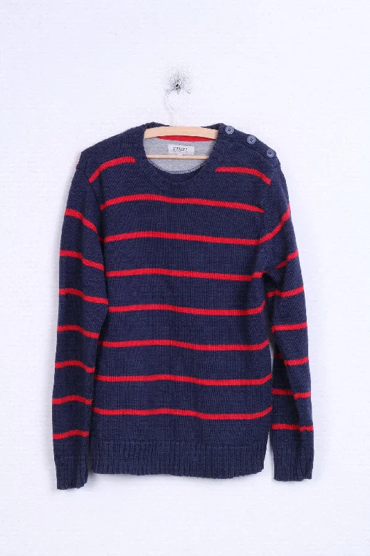 Etirel Campus Sportswear Mens L Jumper Crew Neck Striped Navy Cotton