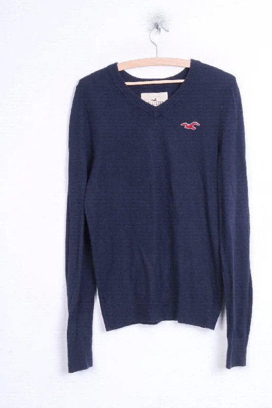 Hollister California Mens M Jumper V Neck Sweater Dark Blue Wool