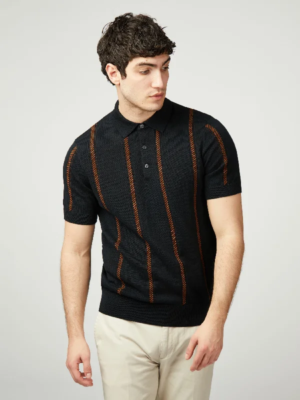 Jacquard Stripe Polo - Black