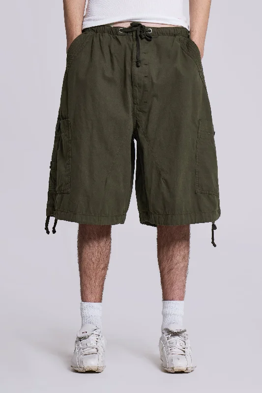 Khaki Parachute Cargo Shorts