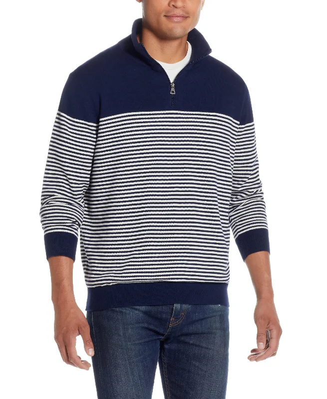 Striped 1/4 Zip Sweater In New Navy