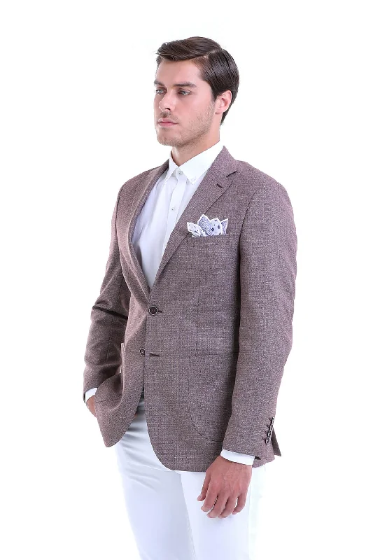 Slim Fit Notch Lapel Burgundy Casual Blazer