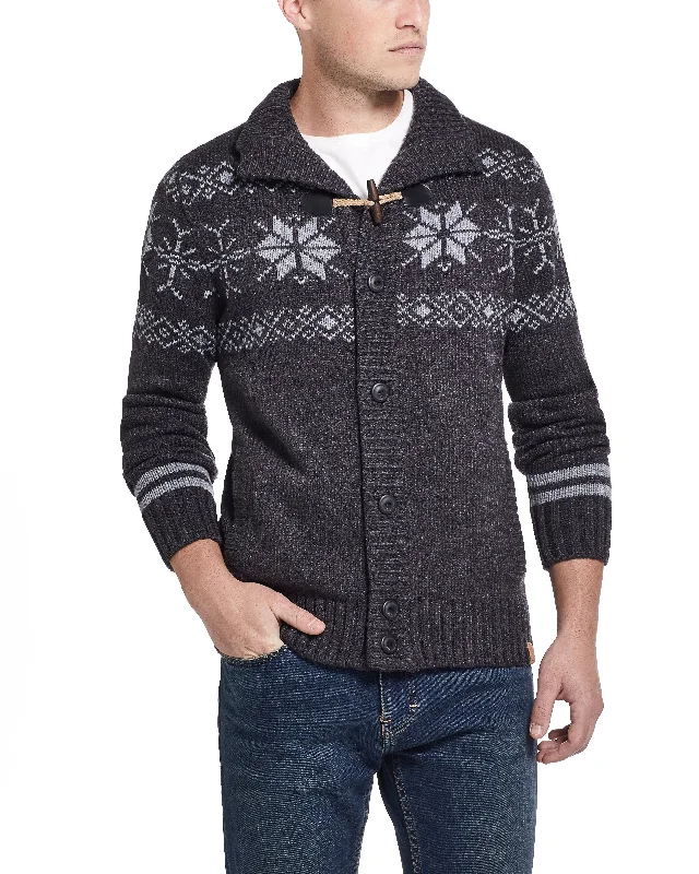 Snowflake Cardigan Sweater In Charcoal Heather