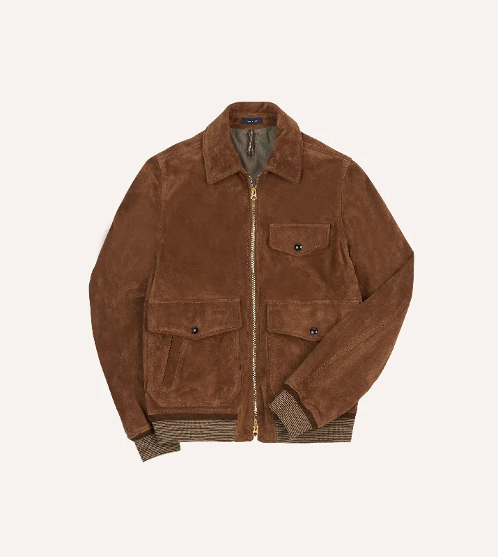 Tobacco Heavyweight Suede A-2 Bomber Jacket