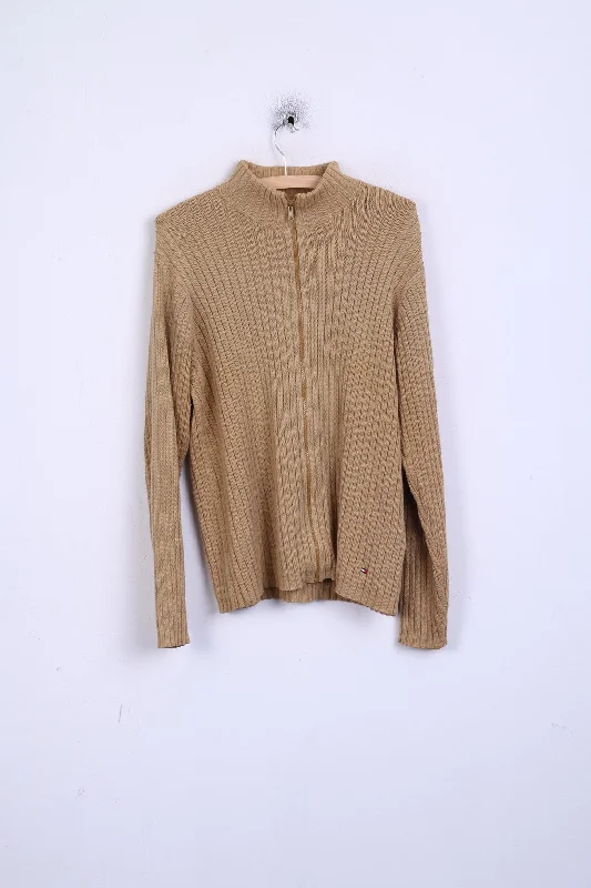 Tommy Hilfiger Mens L Jumper Sweater Camel Cotton Knitted