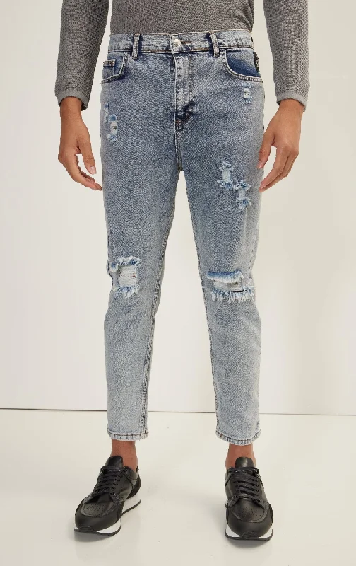 Classic Straight Leg Distressed Jean - Ice Blue